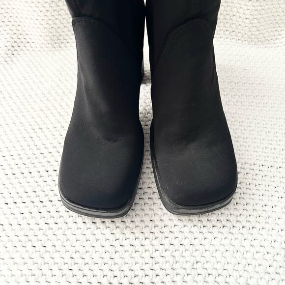 Mia Vintage Black Nylon Stretch Square Toe Platform 90s Y2K Mid Calf Boots 9 - Picture 8 of 13